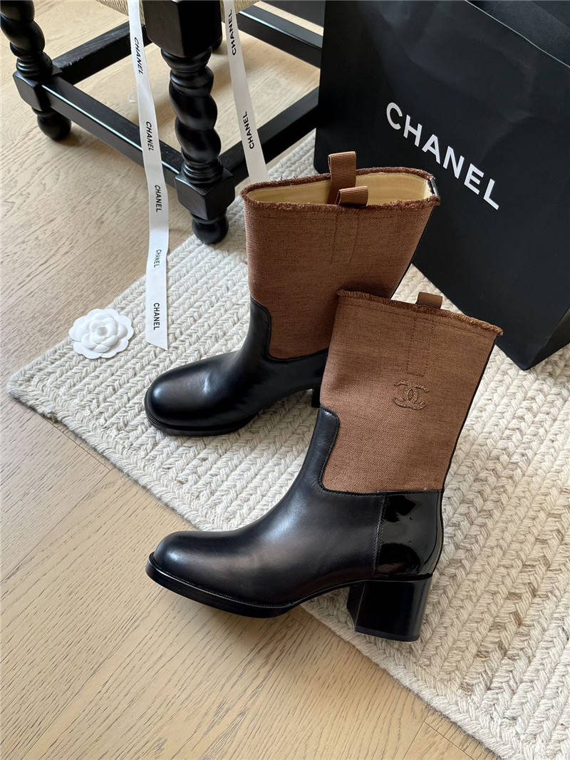 Ch**el calfskin logo mid calf boots