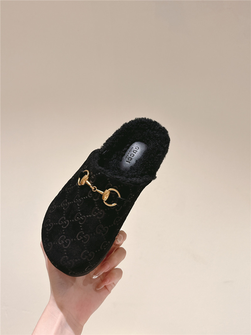 Gvc*1 wool horsebit mule in black gg suede