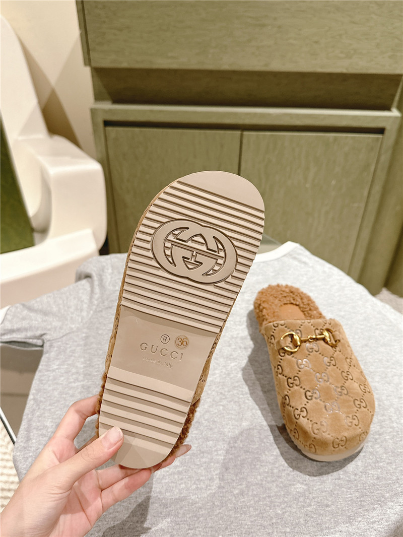 Gvc*1 wool horsebit mule in brown gg suede