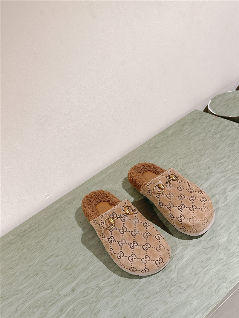 Gvc*1 wool horsebit mule in brown gg suede