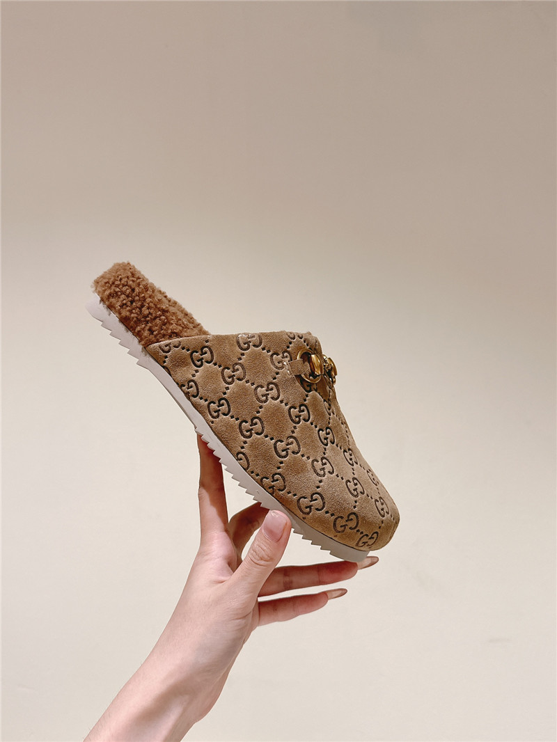 Gvc*1 wool horsebit mule in brown gg suede