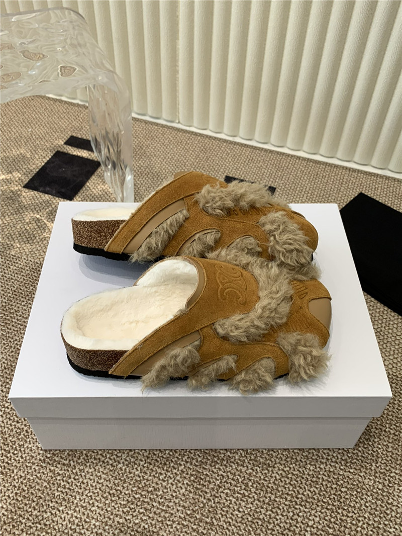 Ce1i*e brown suede and shearling mules