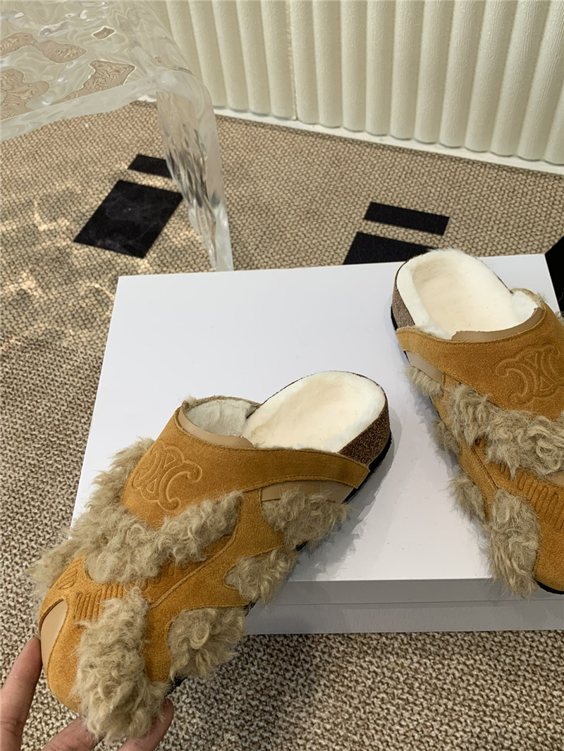 Ce1i*e brown suede and shearling mules