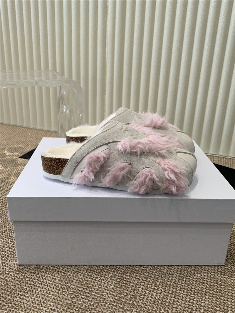 Ce1i*e suede and shearling fur mules grey/pink