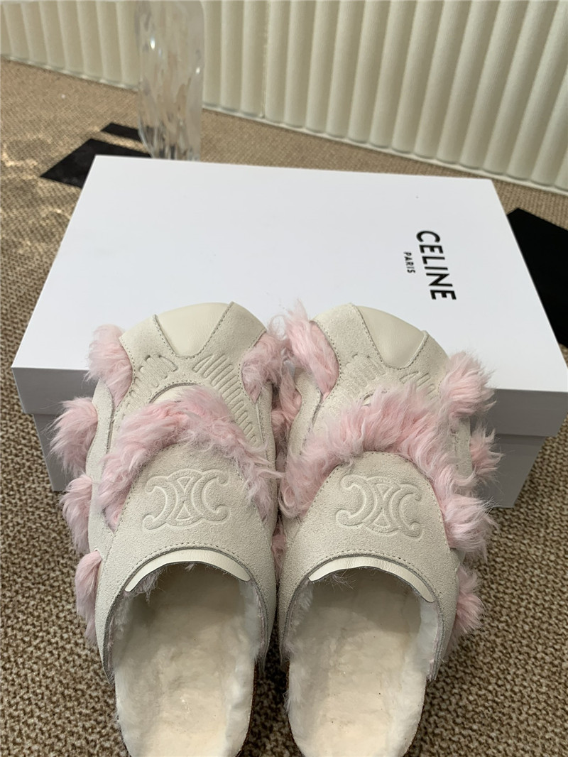 Ce1i*e suede and shearling fur mules grey/pink