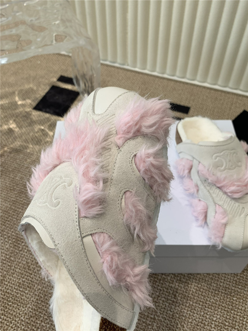 Ce1i*e suede and shearling fur mules grey/pink