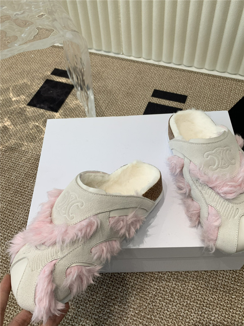 Ce1i*e suede and shearling fur mules grey/pink