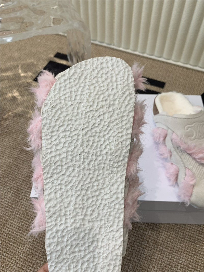 Ce1i*e suede and shearling fur mules grey/pink