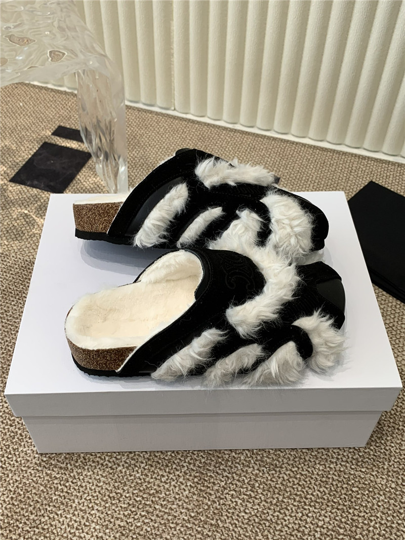 Ce1i*e suede and shearling fur mules black/white