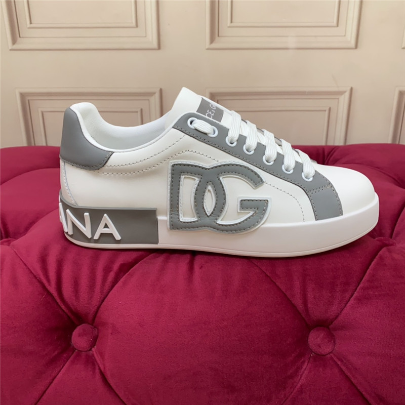 Dolce & Gabbana D&G White Gray Logo Low Top Sneakers