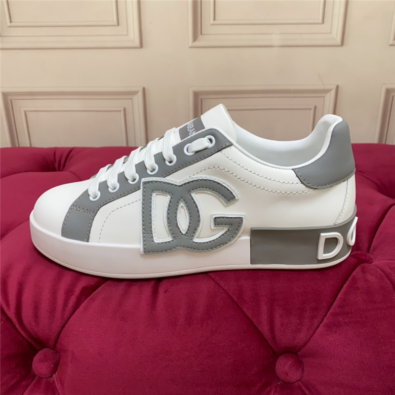 Dolce & Gabbana D&G White Gray Logo Low Top Sneakers