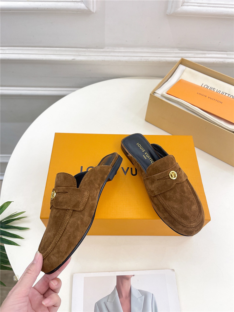 LV Soho Open Back Loafers Brown Suede