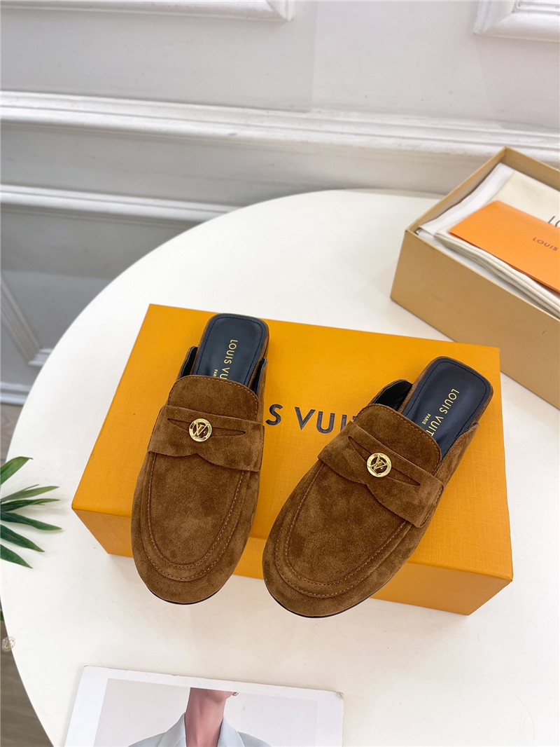 LV Soho Open Back Loafers Brown Suede