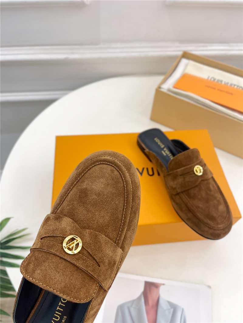 LV Soho Open Back Loafers Brown Suede