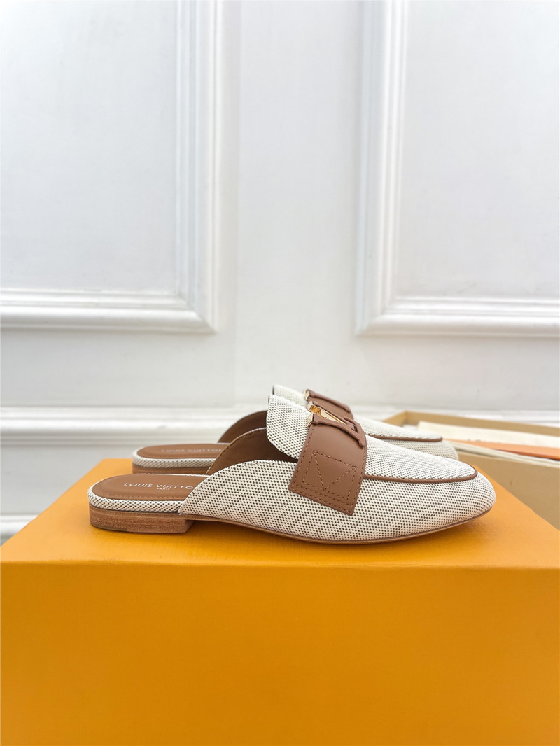 LV Capri Open Back Loafers Bicolor Canvas Brown