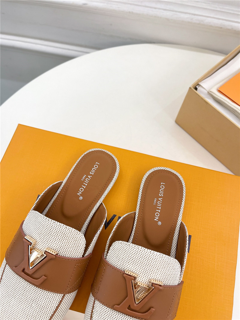 LV Capri Open Back Loafers Bicolor Canvas Brown