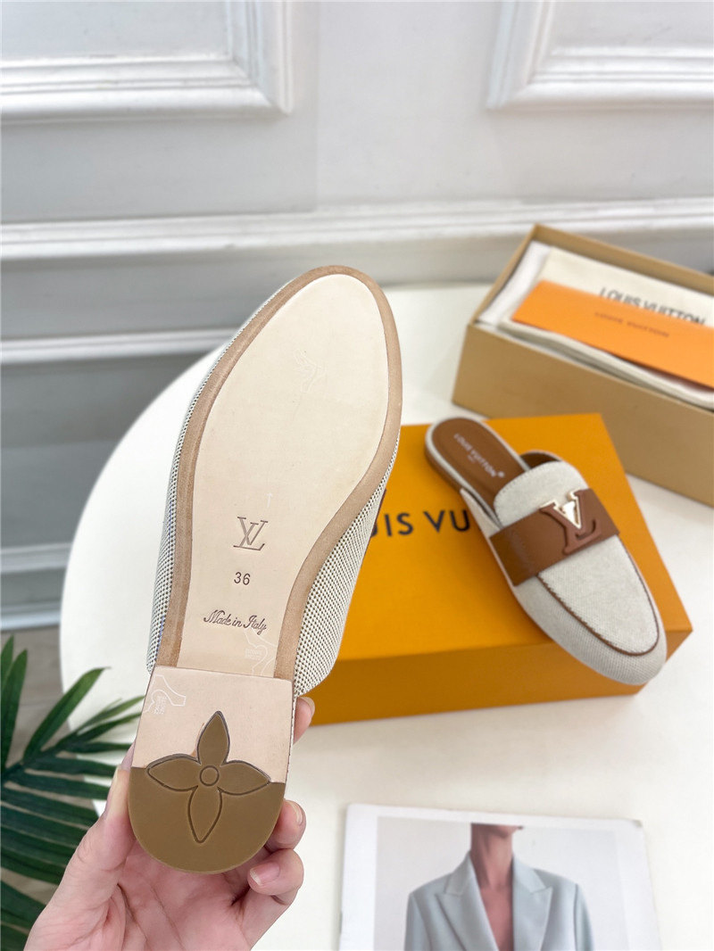 LV Capri Open Back Loafers Bicolor Canvas Brown