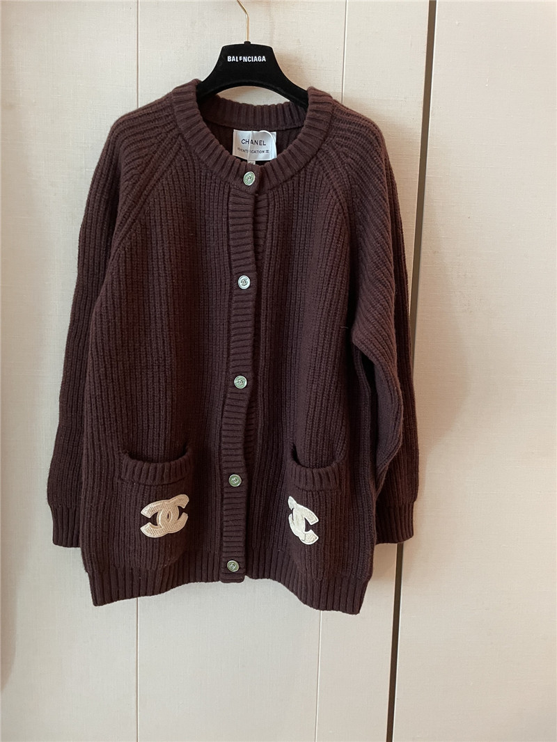 Ch**el pocket rib wool cardigan brown