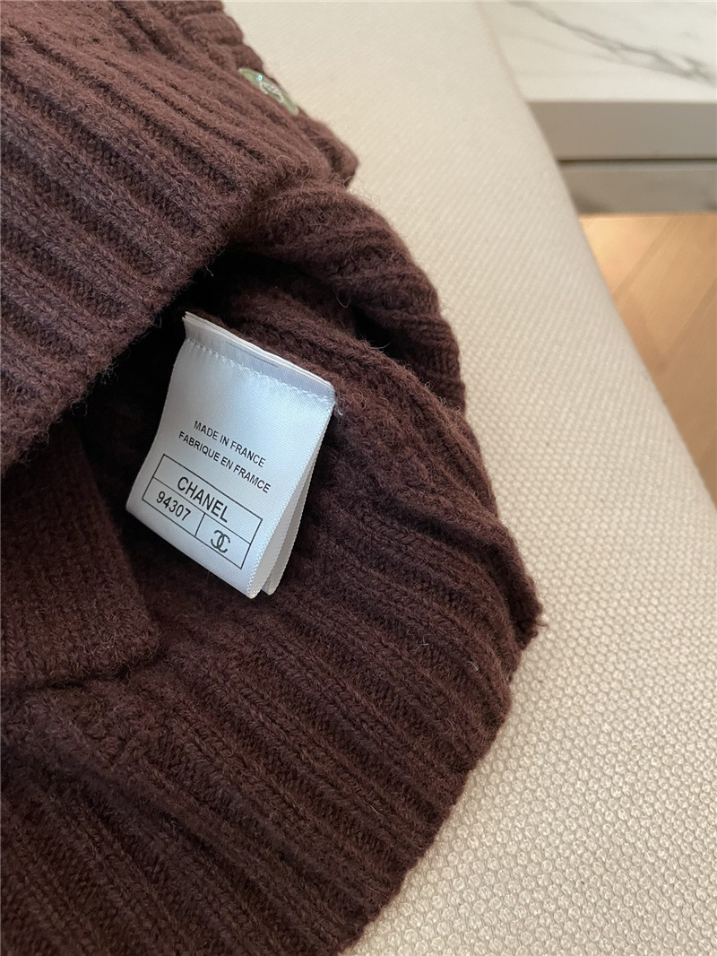 Ch**el pocket rib wool cardigan brown