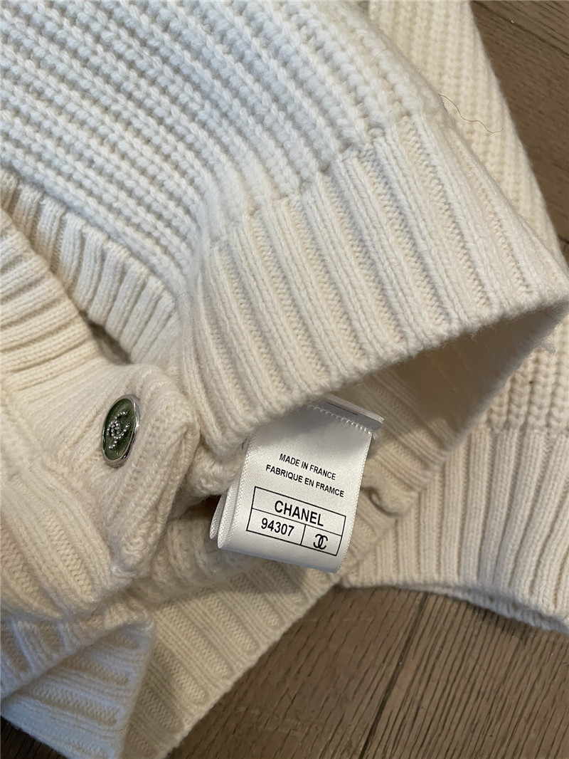 Ch**el pocket rib wool cardigan off-white