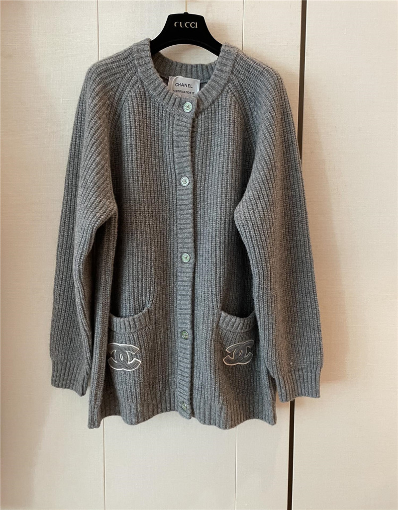 Ch**el pocket rib wool cardigan in grey