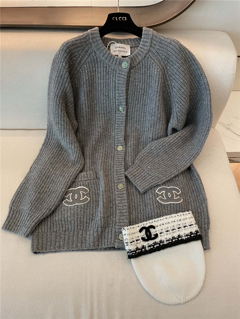 Ch**el pocket rib wool cardigan in grey