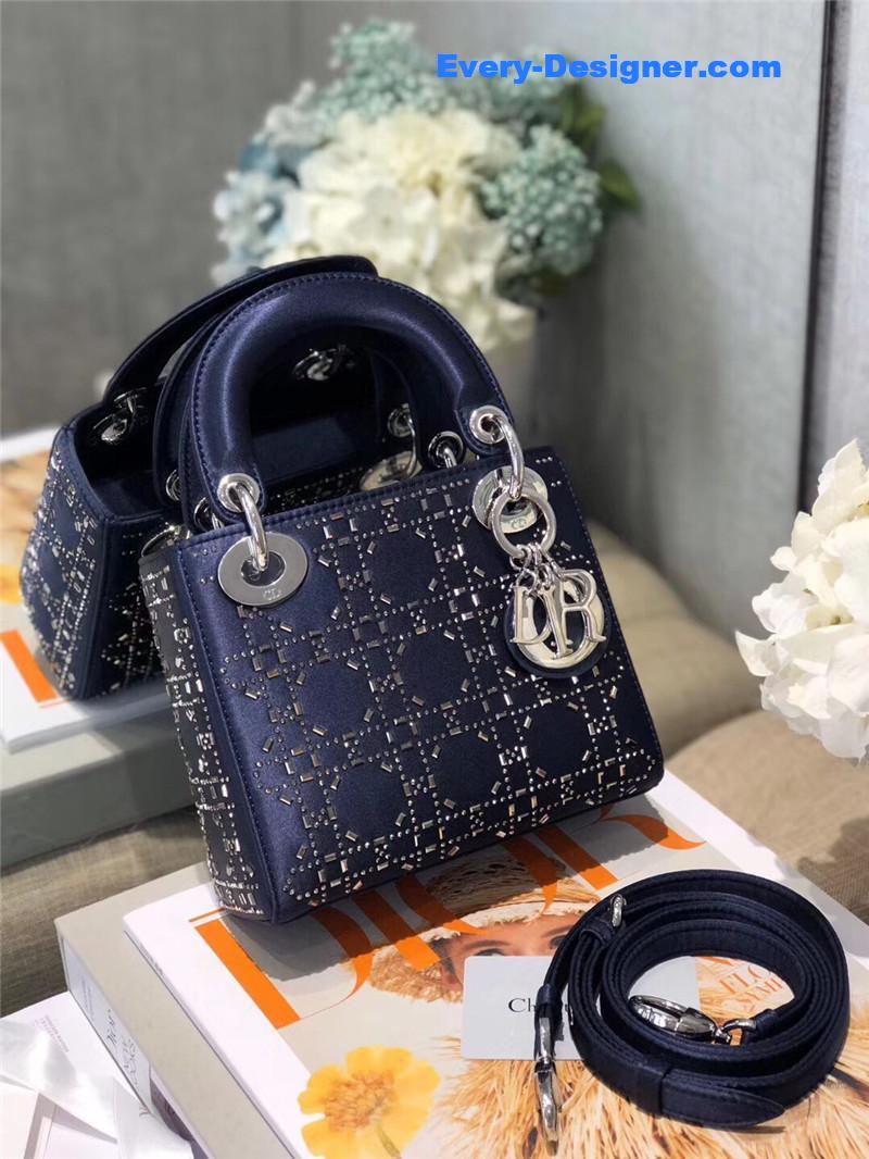 mini lady D10r bag black strass cannage satin