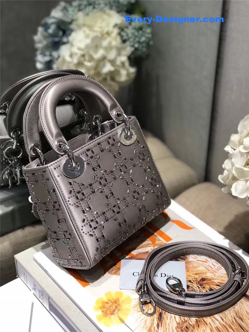 mini lady D10r bag black strass cannage satin