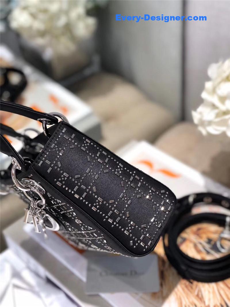 mini lady D10r bag black strass cannage satin