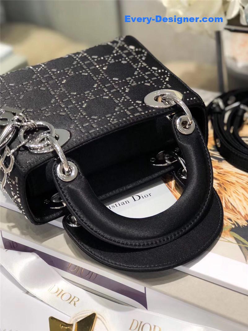 mini lady D10r bag black strass cannage satin