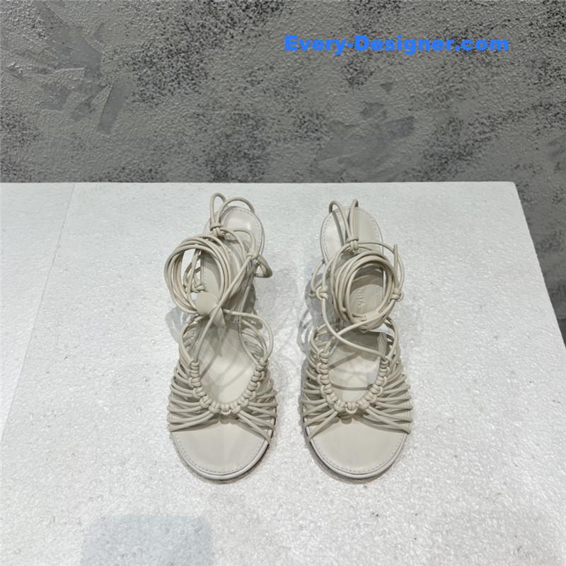 b0tt*ga Ven*ta cotton woven round toe heeled sandals