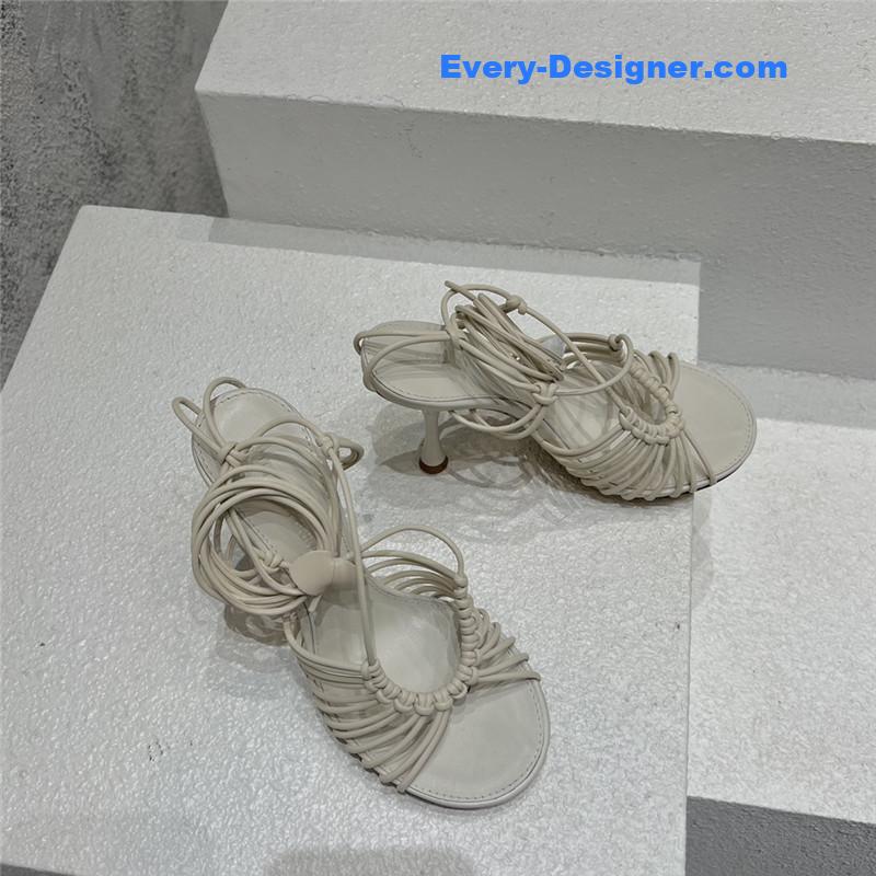 b0tt*ga Ven*ta cotton woven round toe heeled sandals