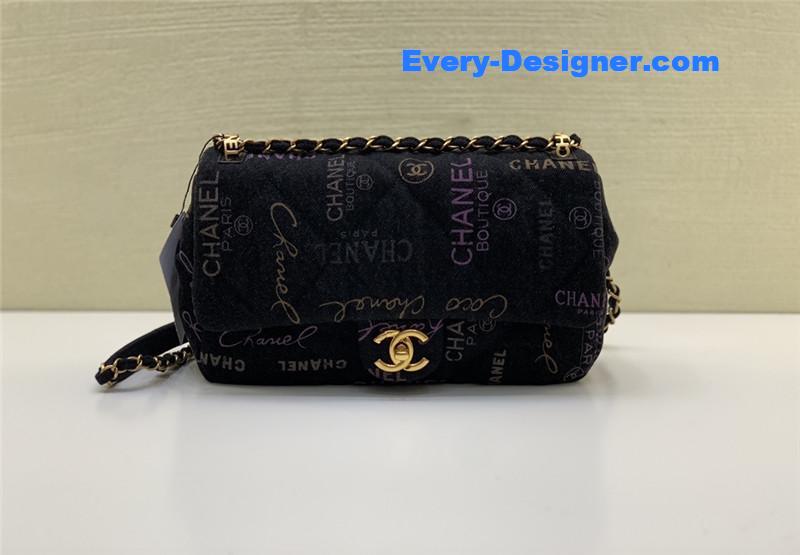 Ch**el graffiti denim print cf bag