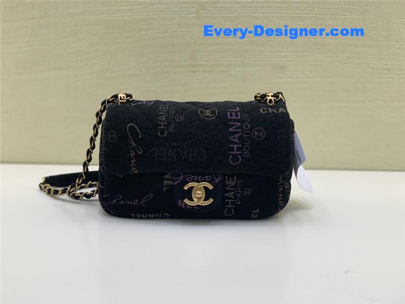 Ch**el graffiti denim print cf bag small