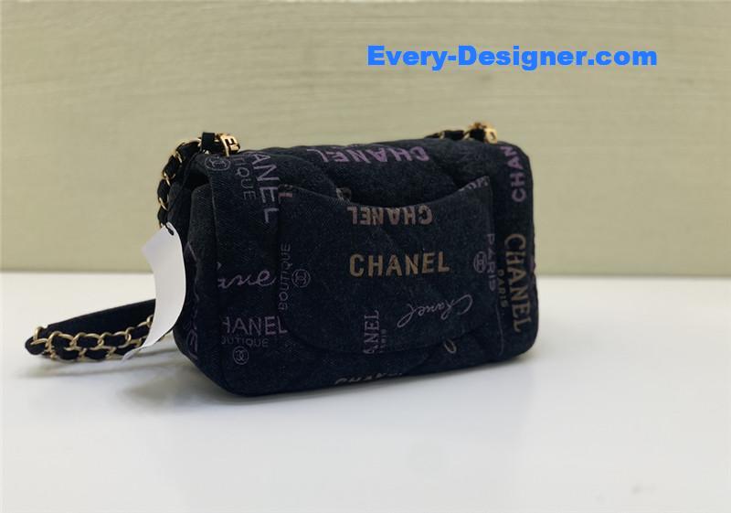 Ch**el graffiti denim print cf bag small
