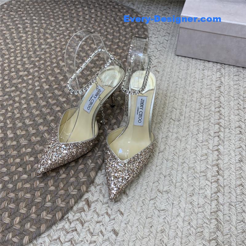 J1m*y Ch00 silver glitter heels