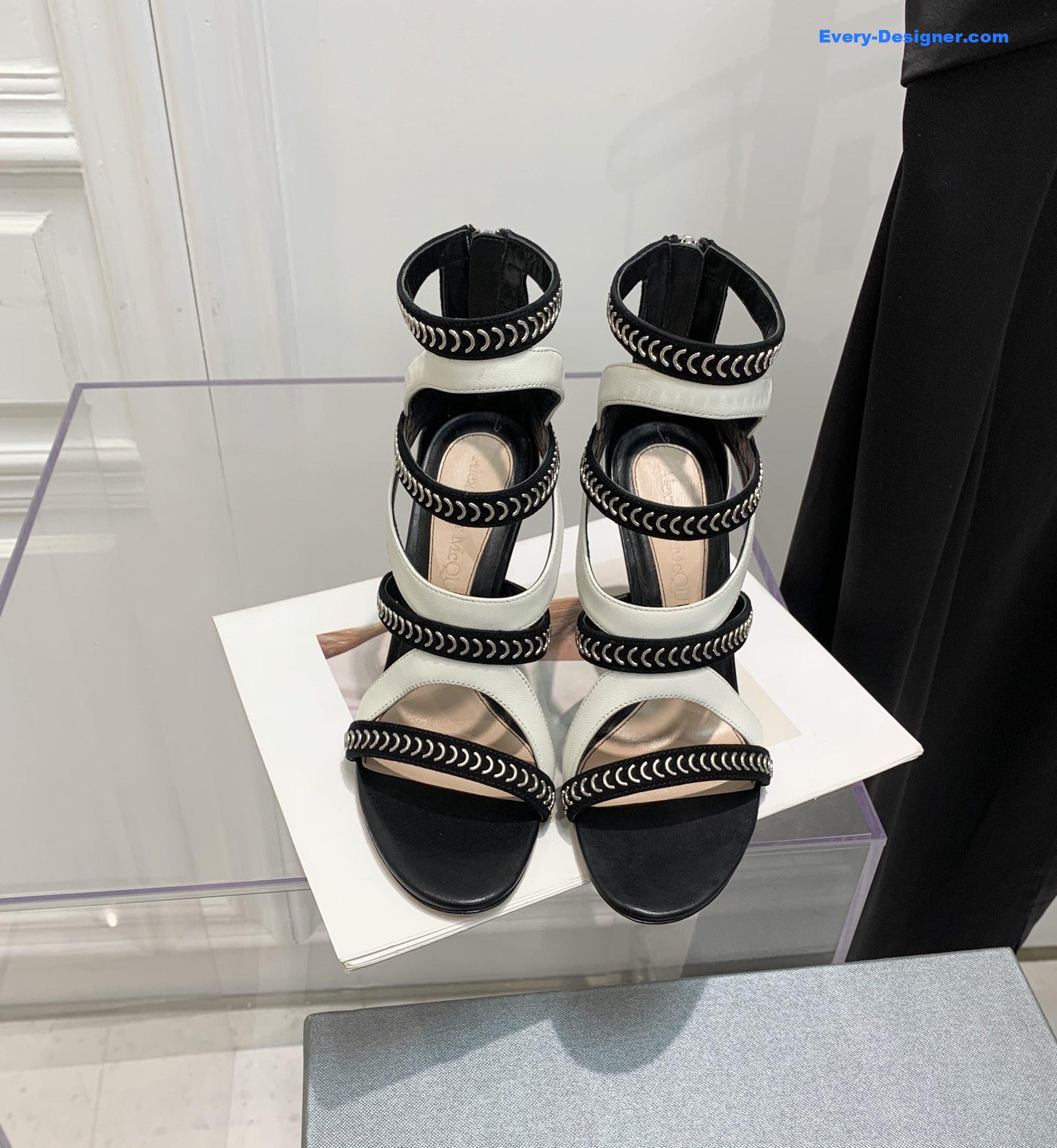 a1exa*der Mcqv*en metal embellished open toe sandals