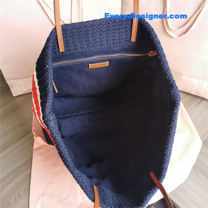 M1um1u straw woven cotton tote bag