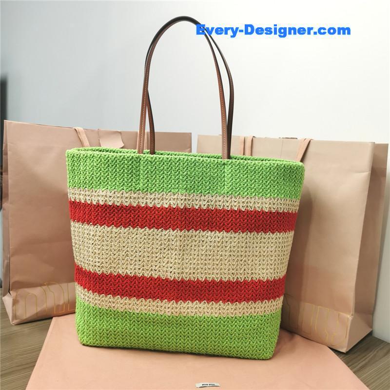 miumiu straw woven cotton tote bag