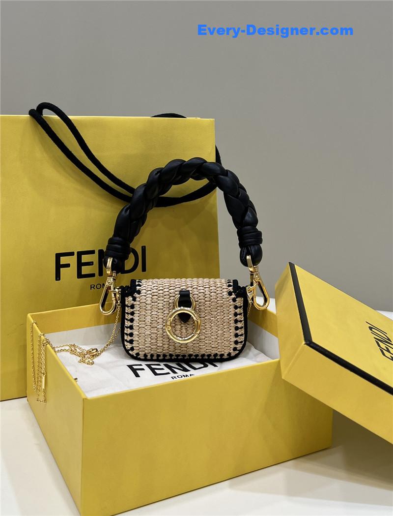 F**di nano baguette raffia charm mini bag