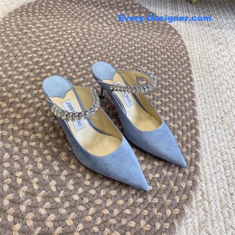 J1m*y Ch00 rhinestone slide sandals