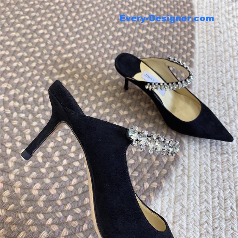 J1m*y Ch00 rhinestone slide sandals