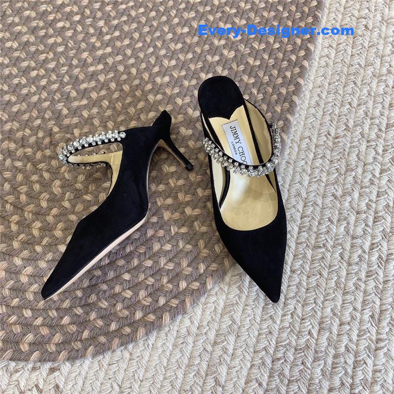 J1m*y Ch00 rhinestone slide sandals