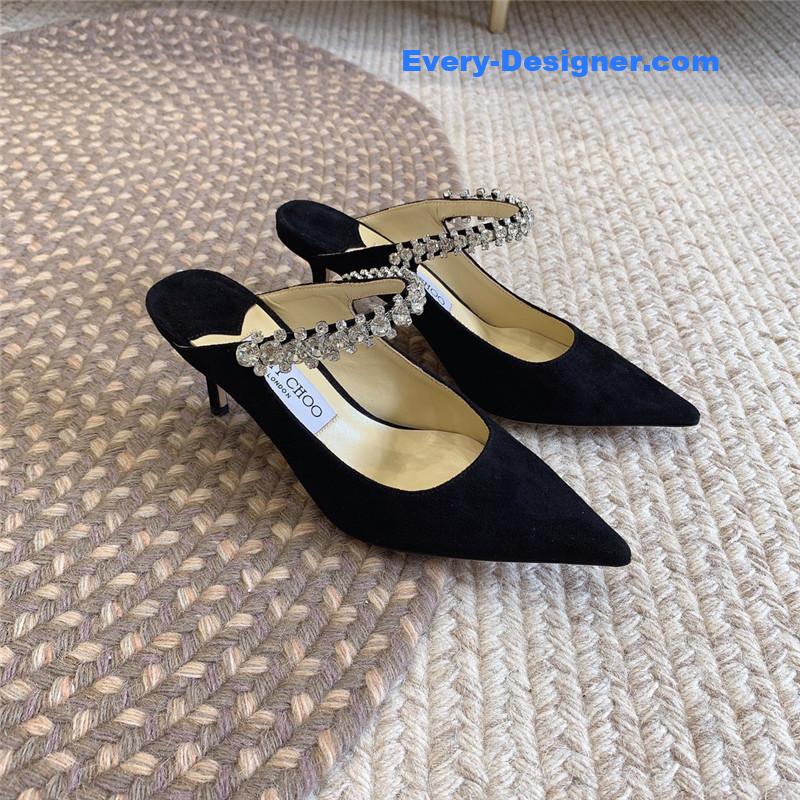 J1m*y Ch00 rhinestone slide sandals