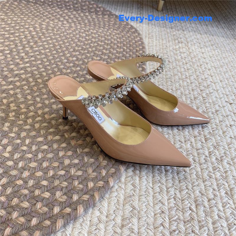 J1m*y Ch00 rhinestone slide sandals