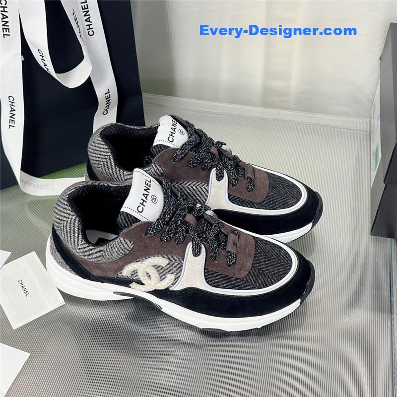 Ch**el new color wool stitching casual sneakers