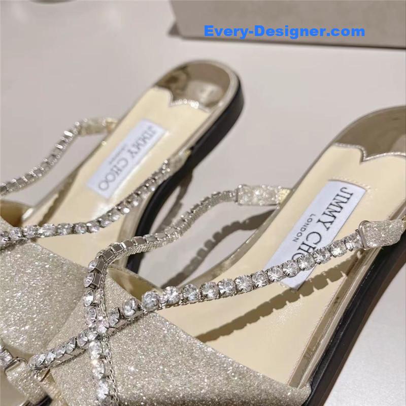 J1m*y Ch00 strappy rhinestone slides