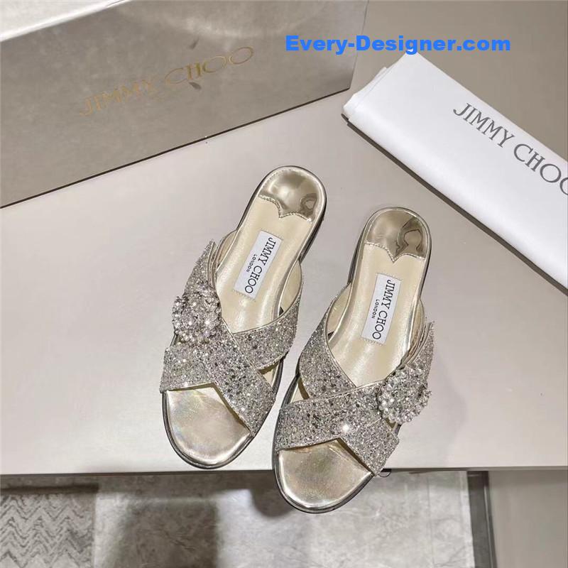 J1m*y Ch00 rhinestone c buckle slides