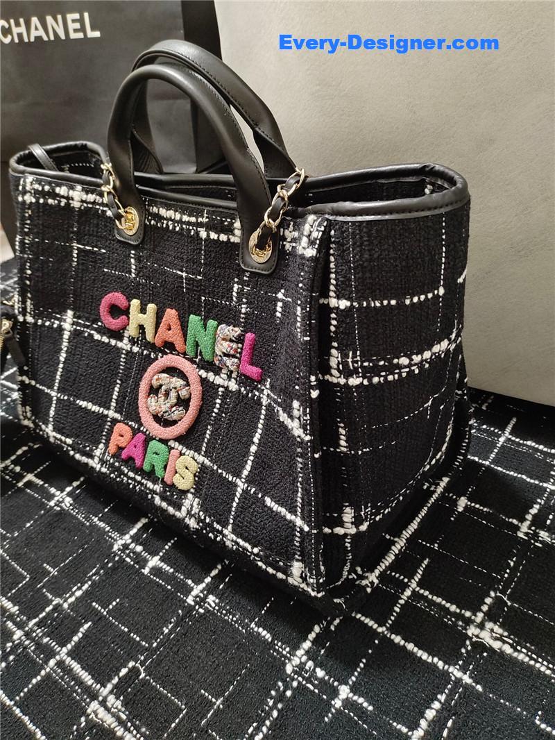 Ch**el colorful letters woolen plaid beach bag