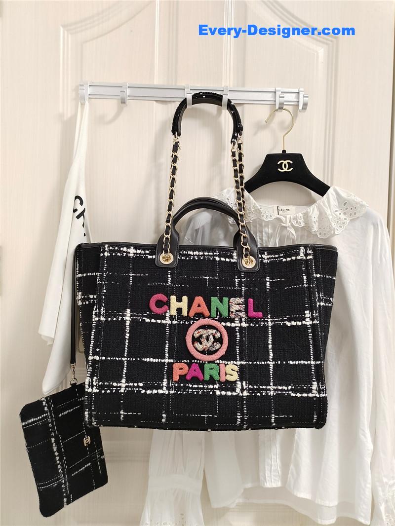 Ch**el colorful letters woolen plaid beach bag